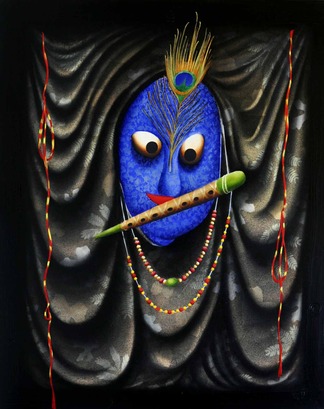Figurative Painting with Oil on Canvas "Krishna" art by Abbas Batliwala
