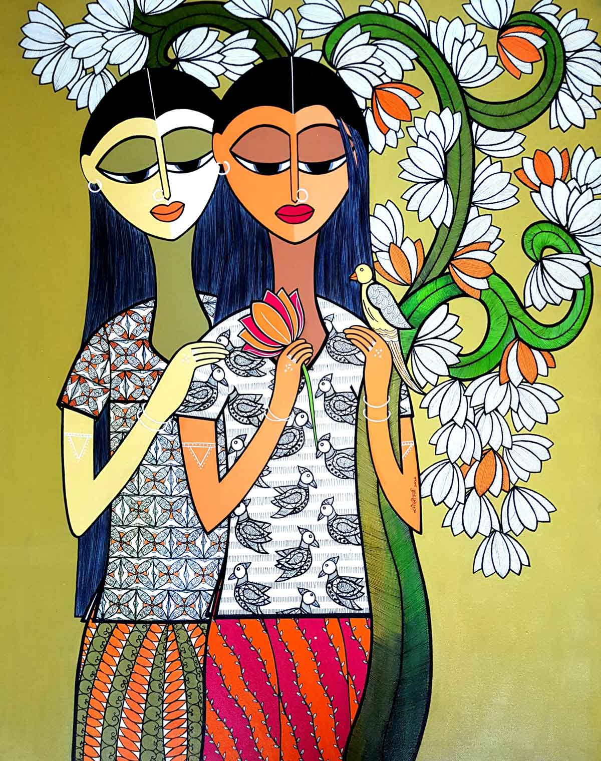 Figurative Painting with Mixed Media on Canvas "Akarshan" art by Rangoli Garg