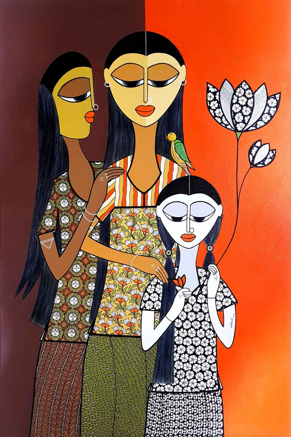 Figurative Painting with Acrylic on Canvas "Maa-Love of Mother" art by Rangoli Garg