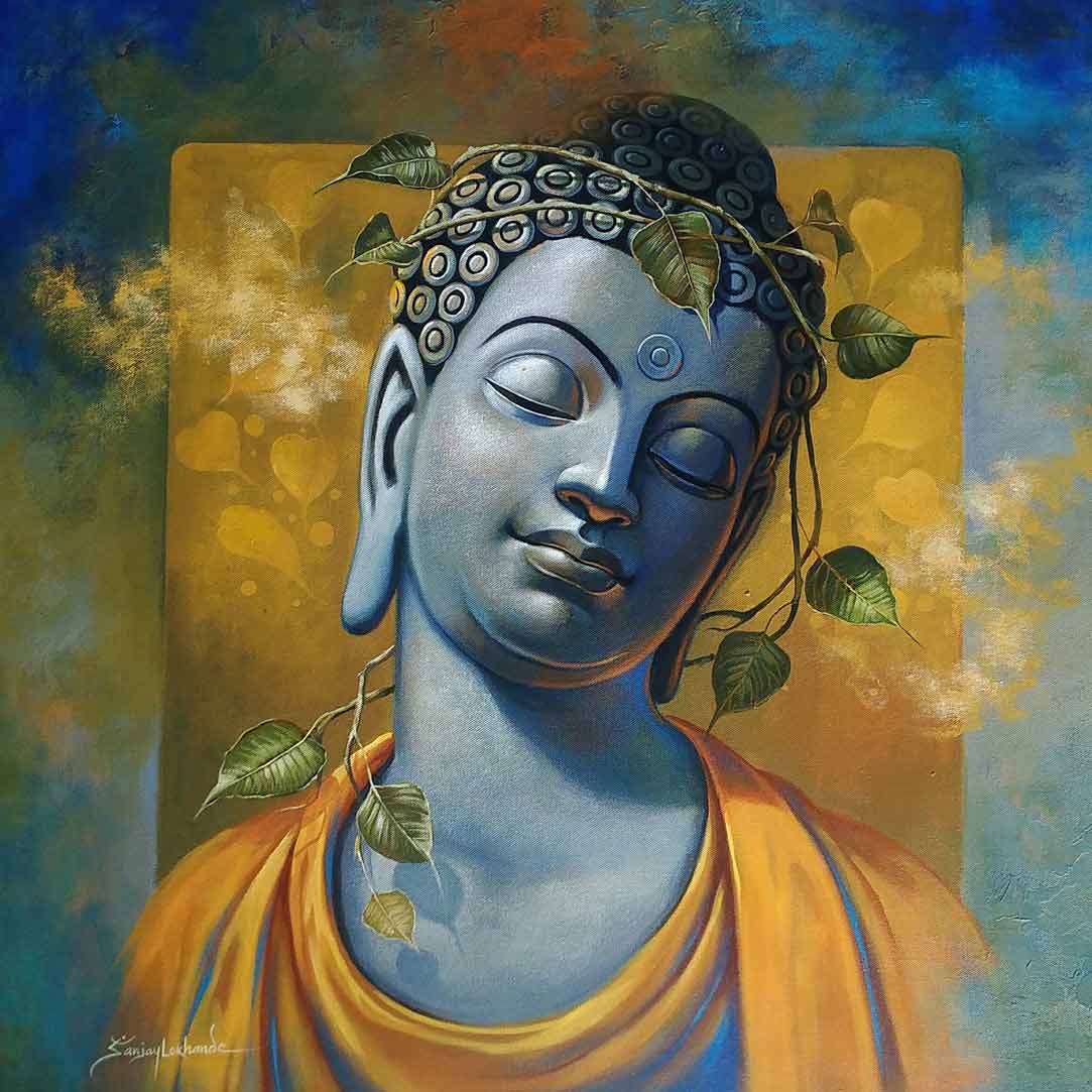 Portraiture Painting with Acrylic on Canvas "Buddha-8" art by Sanjay Lokhande