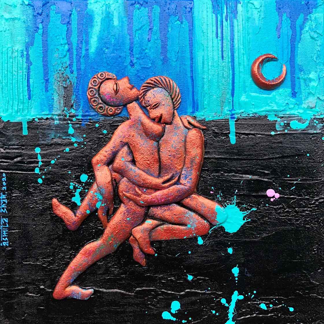 Figurative Painting with Mixed Media on Canvas "Love-8" art by Asmita Shah