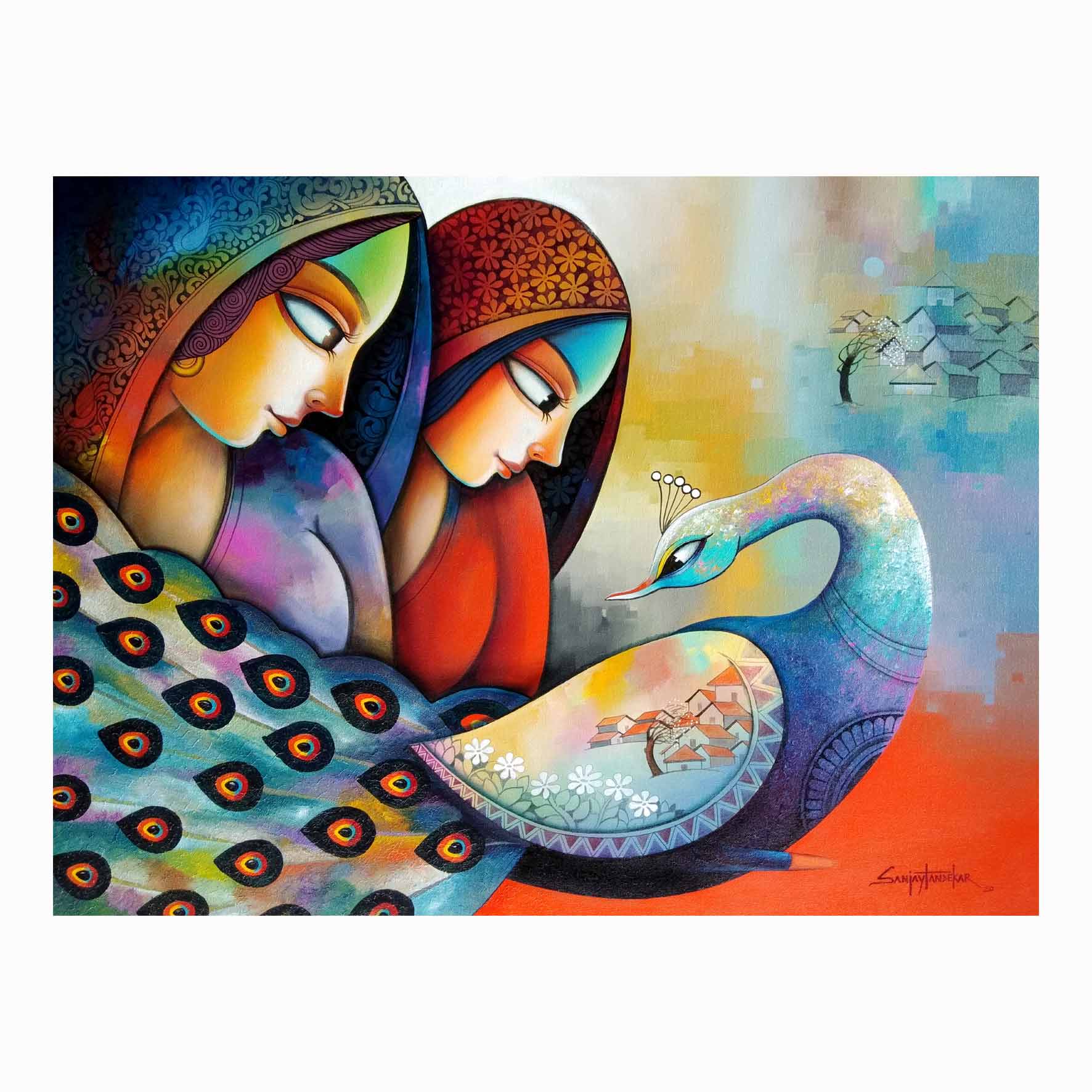 Figurative Painting with Acrylic on Canvas "Affection-21" art by Sanjay Tandekar