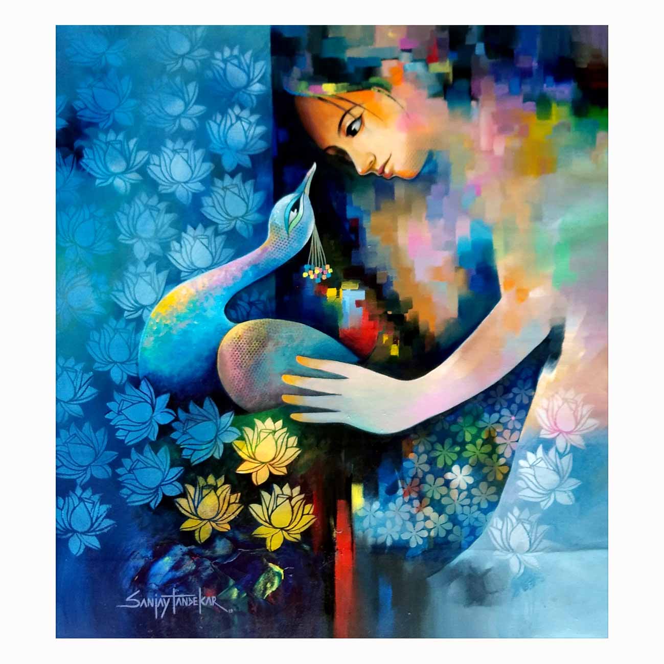 Figurative Painting with Acrylic on Canvas "Fantasy of beauty 4" art by Sanjay Tandekar