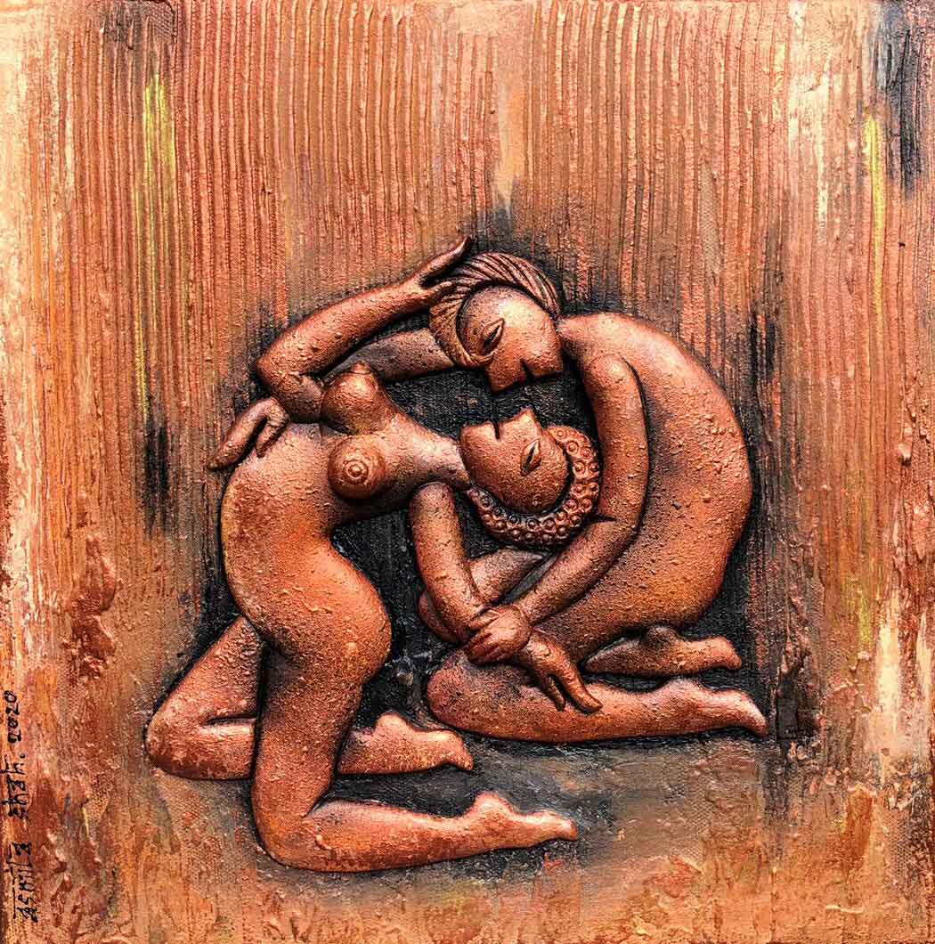 Figurative Painting with Mixed Media on Canvas "Love-6" art by Asmita Shah