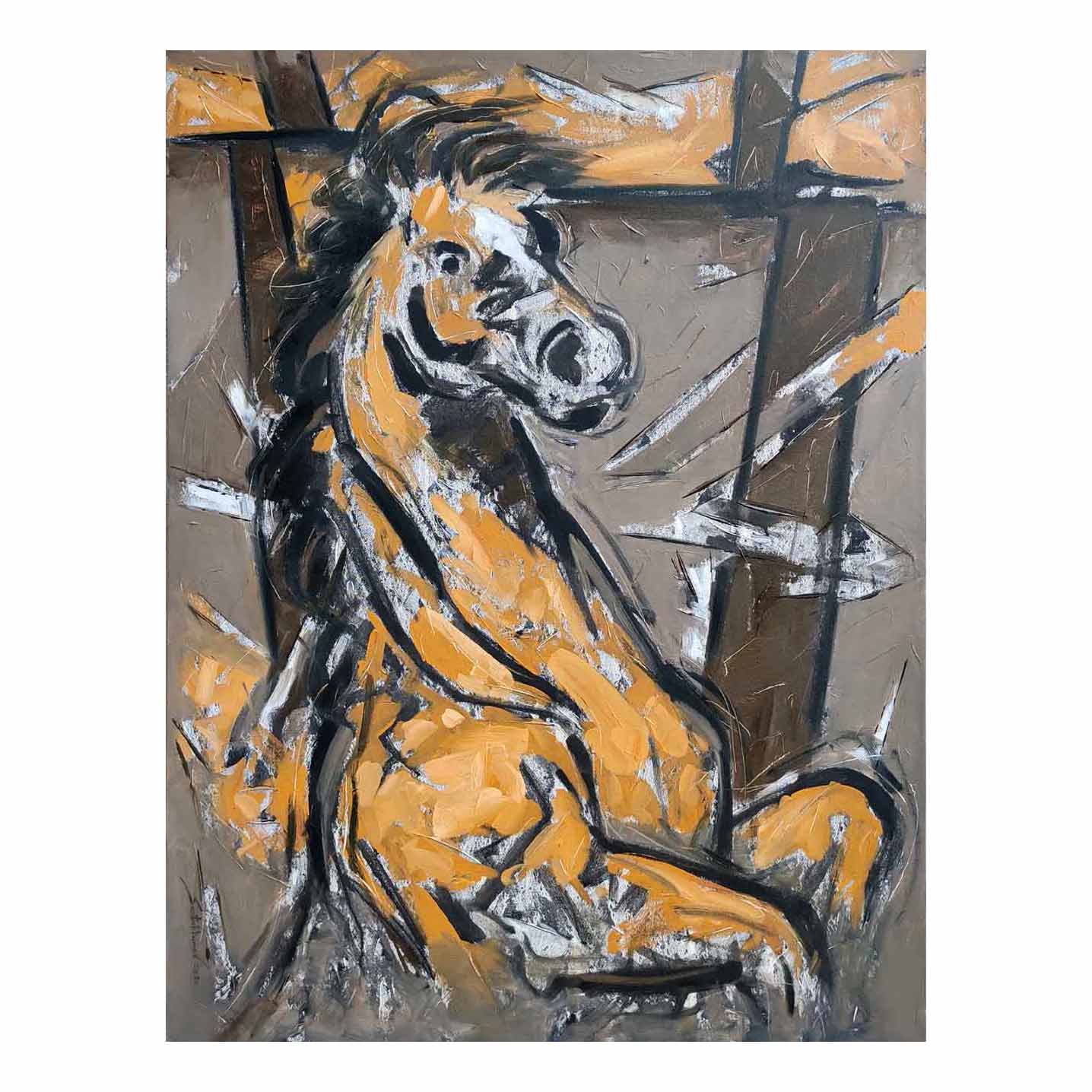 Contemporary Painting with Oil on Canvas "Horse-7" art by Santoshkumar Patil
