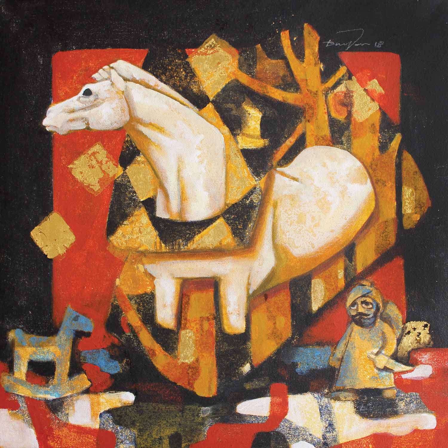 Figurative Painting with Acrylic on Canvas "Horse-2" art by Dnyaneshwar Arun Parbhane