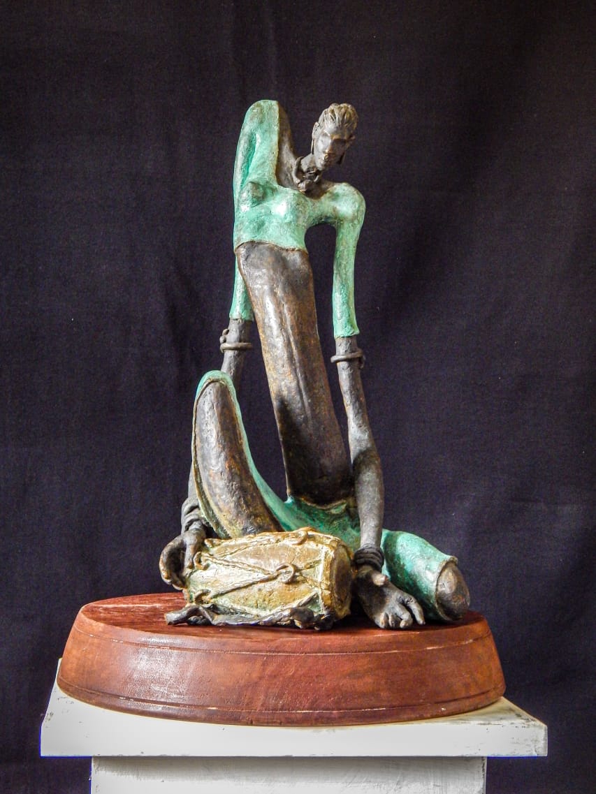 Figurative Sculpture with Bronze"Musician-2" art by Prabir Roy
