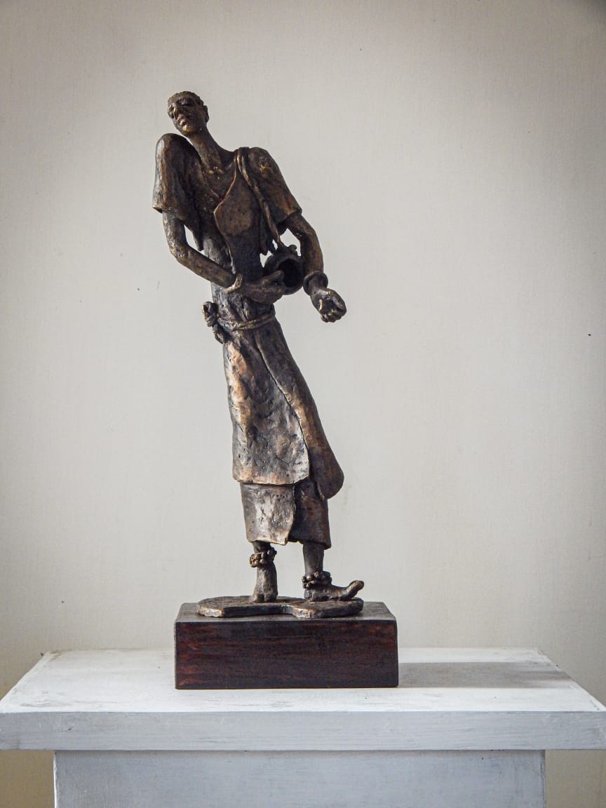 Figurative Sculpture with Bronze"Boula" art by Prabir Roy