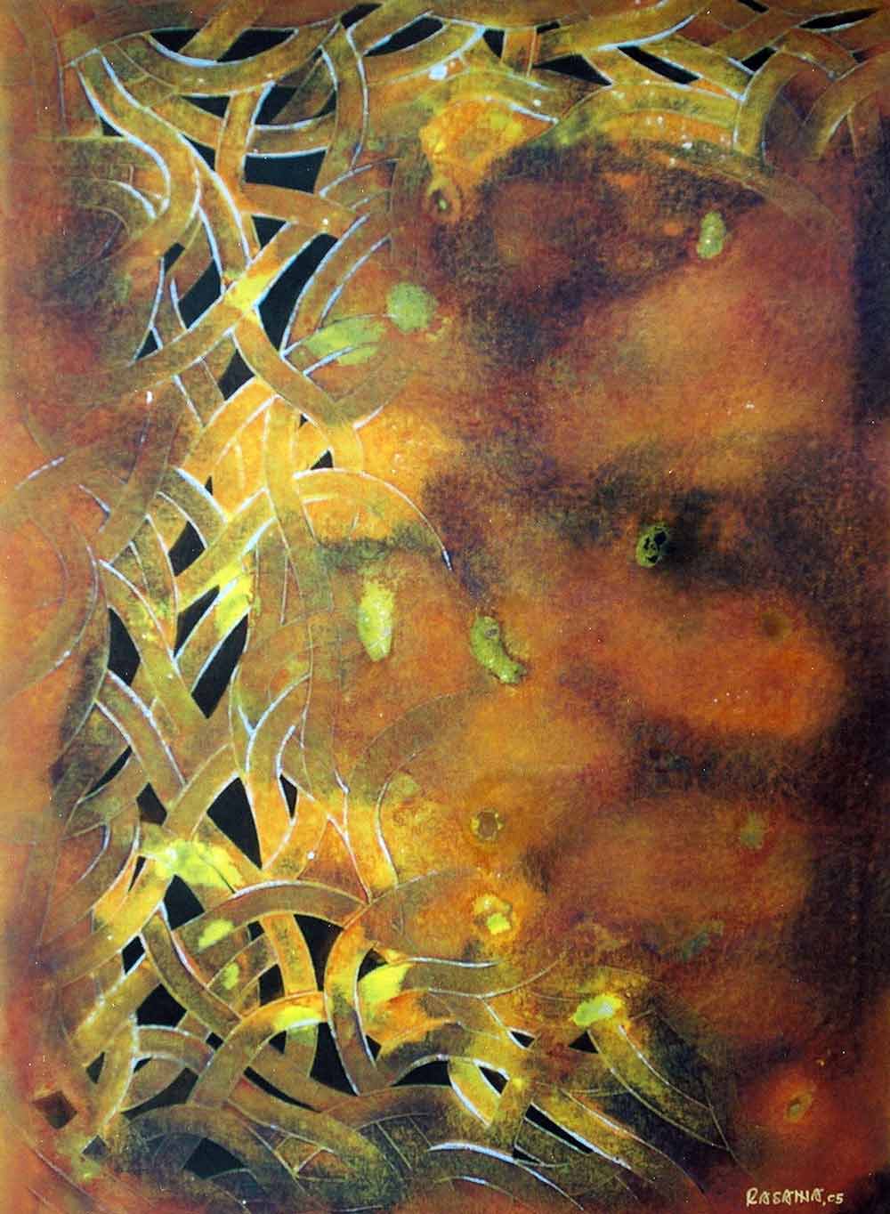 Abstract Painting with Mixed Media on Paper "Mind of Nature-21" art by Prasanna Musale
