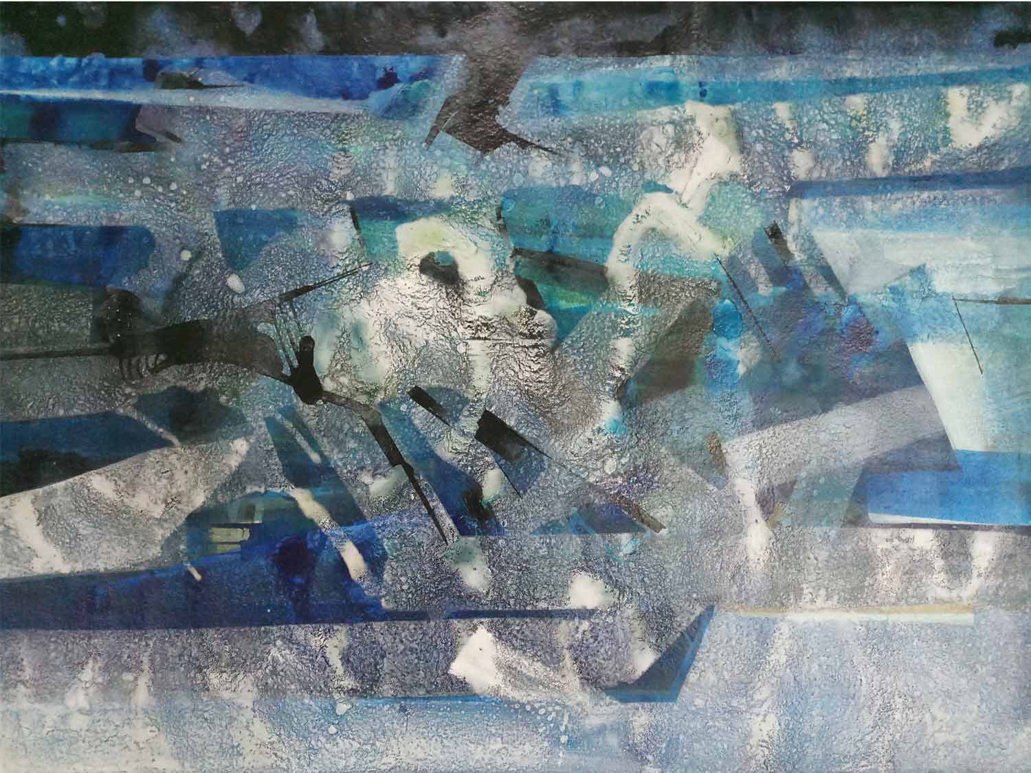 Abstract Painting with Mixed Media on Hand made paper "Lock-down Surrounding-1" art by Dipankar Ghosh