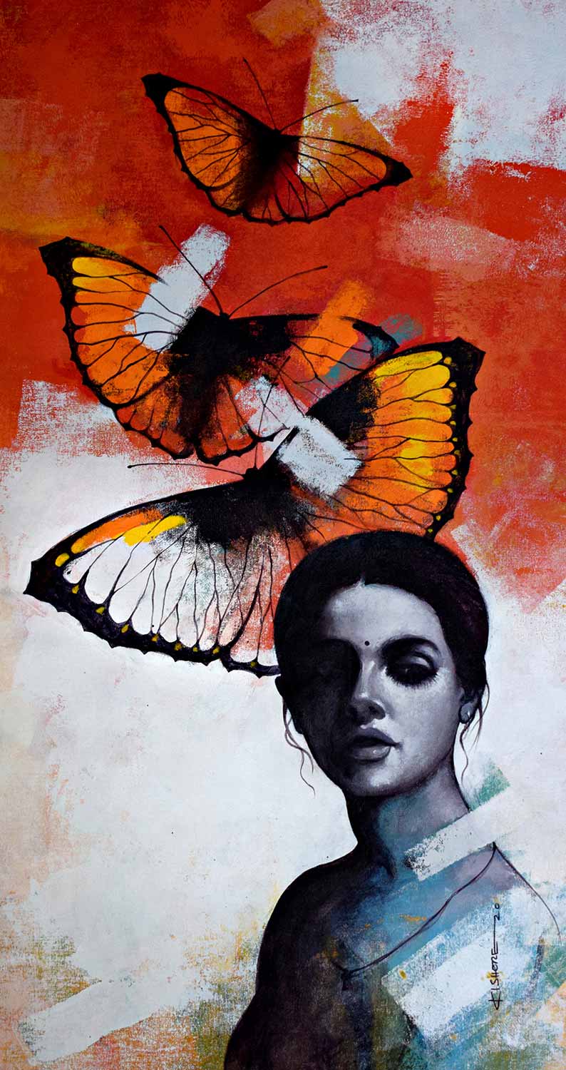 Figurative Painting with Acrylic on Canvas "Freedom of Beauty-14" art by Kishore Pratim Biswas