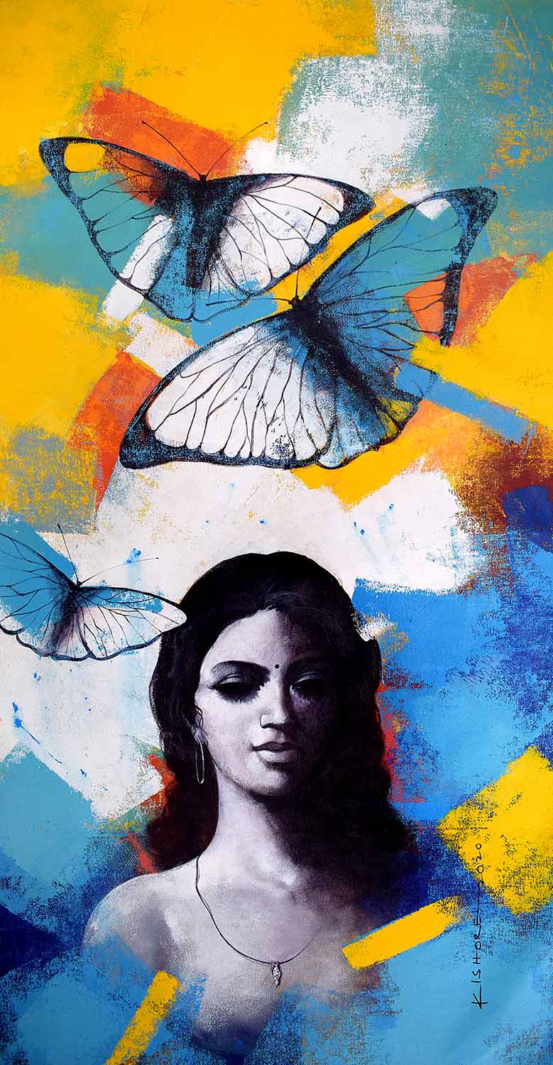 Figurative Painting with Acrylic on Canvas "Freedom of Beauty-11" art by Kishore Pratim Biswas