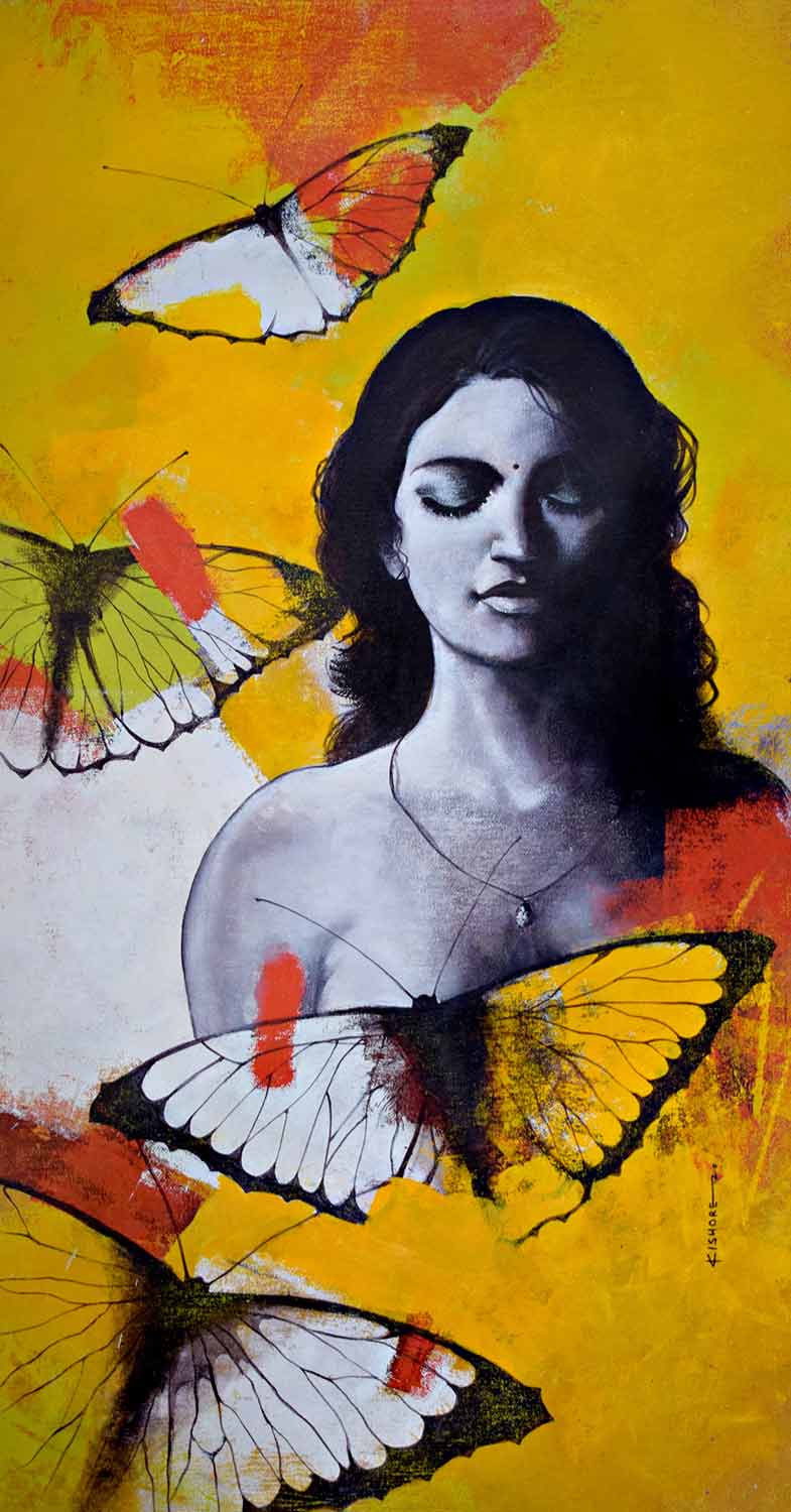 Figurative Painting with Acrylic on Canvas "Freedom of Beauty-15" art by Kishore Pratim Biswas