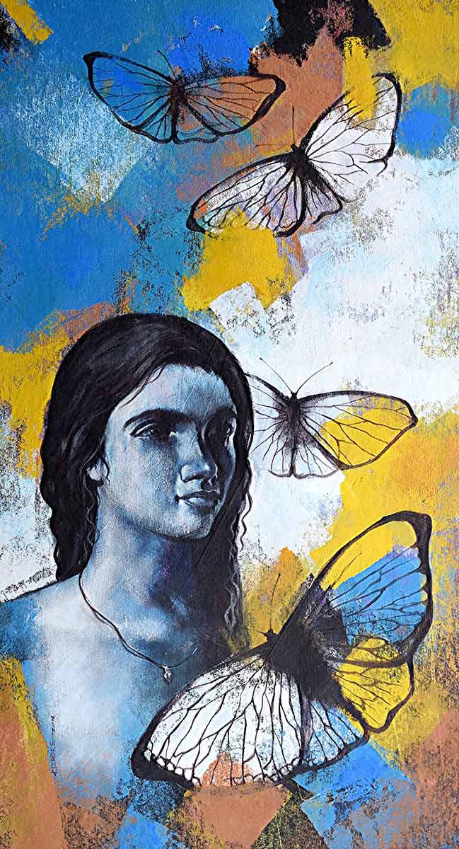 Figurative Painting with Acrylic on Canvas "Freedom of Beauty-10" art by Kishore Pratim Biswas
