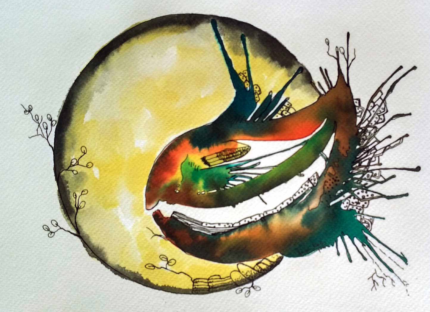 Contemporary Painting with Watercolor on Paper "Fish-G" art by Anamika S 