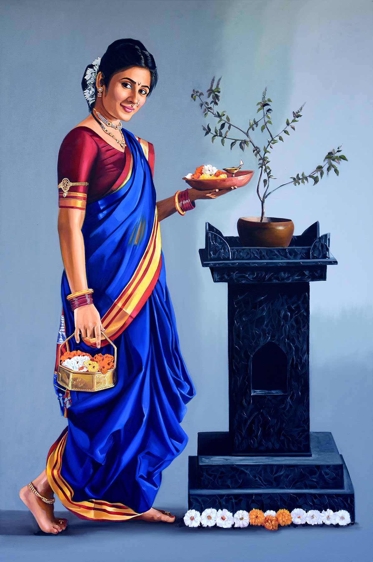 Realism Painting with Oil on Canvas "Vishnupriya" art by Vinayak G Takalkar