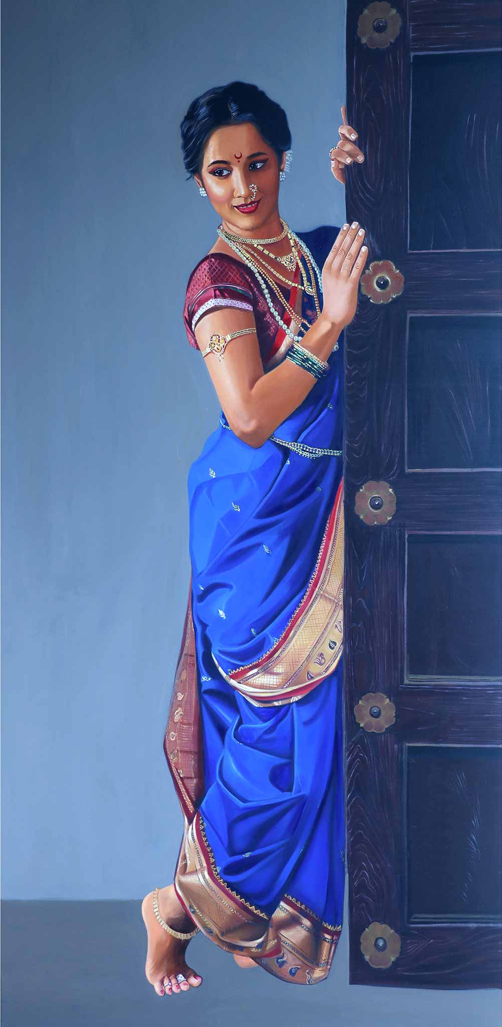 Realism Painting with Oil on Canvas "Madhurima" art by Vinayak G Takalkar