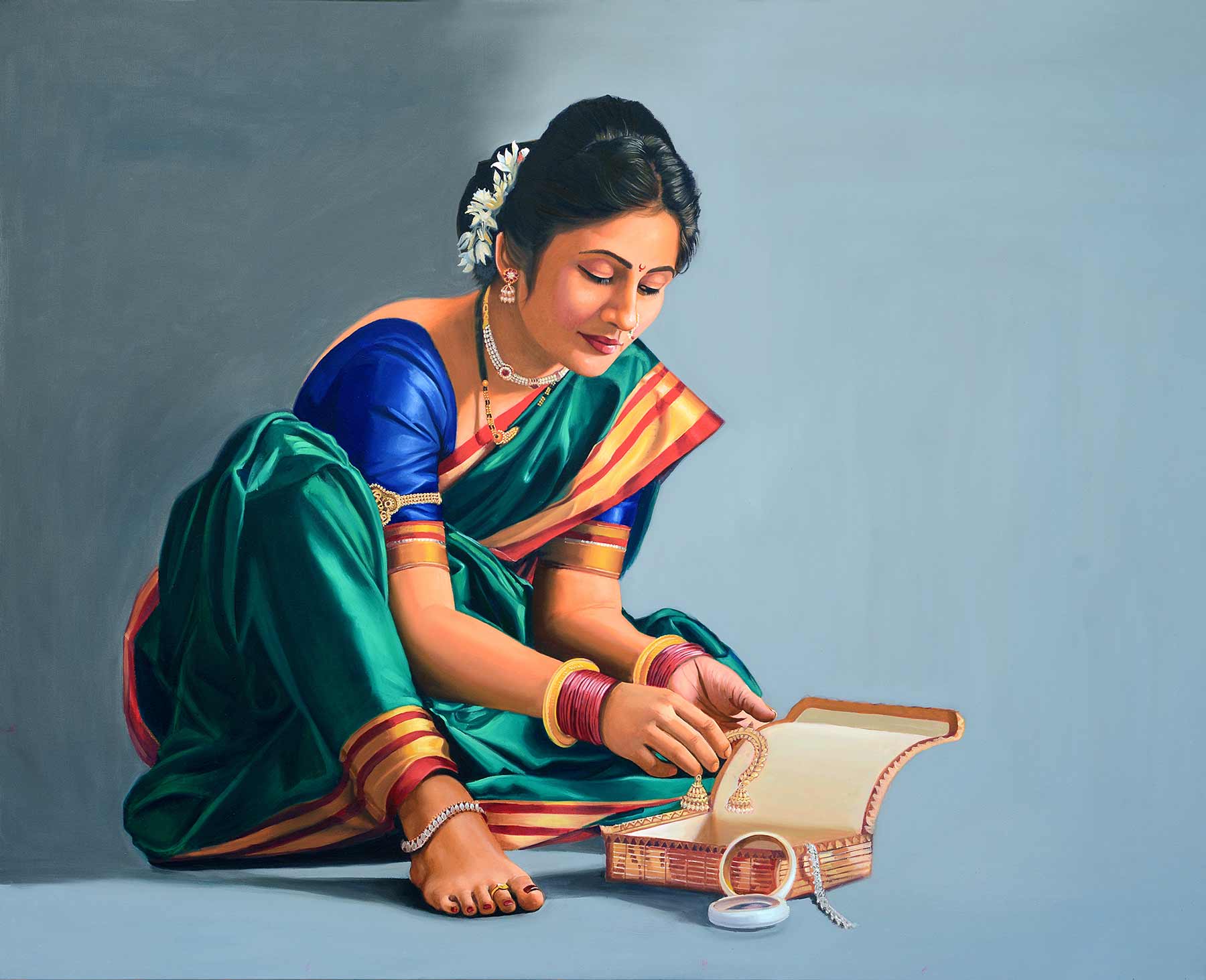 Realism Painting with Oil on Canvas "Parineeta" art by Vinayak G Takalkar