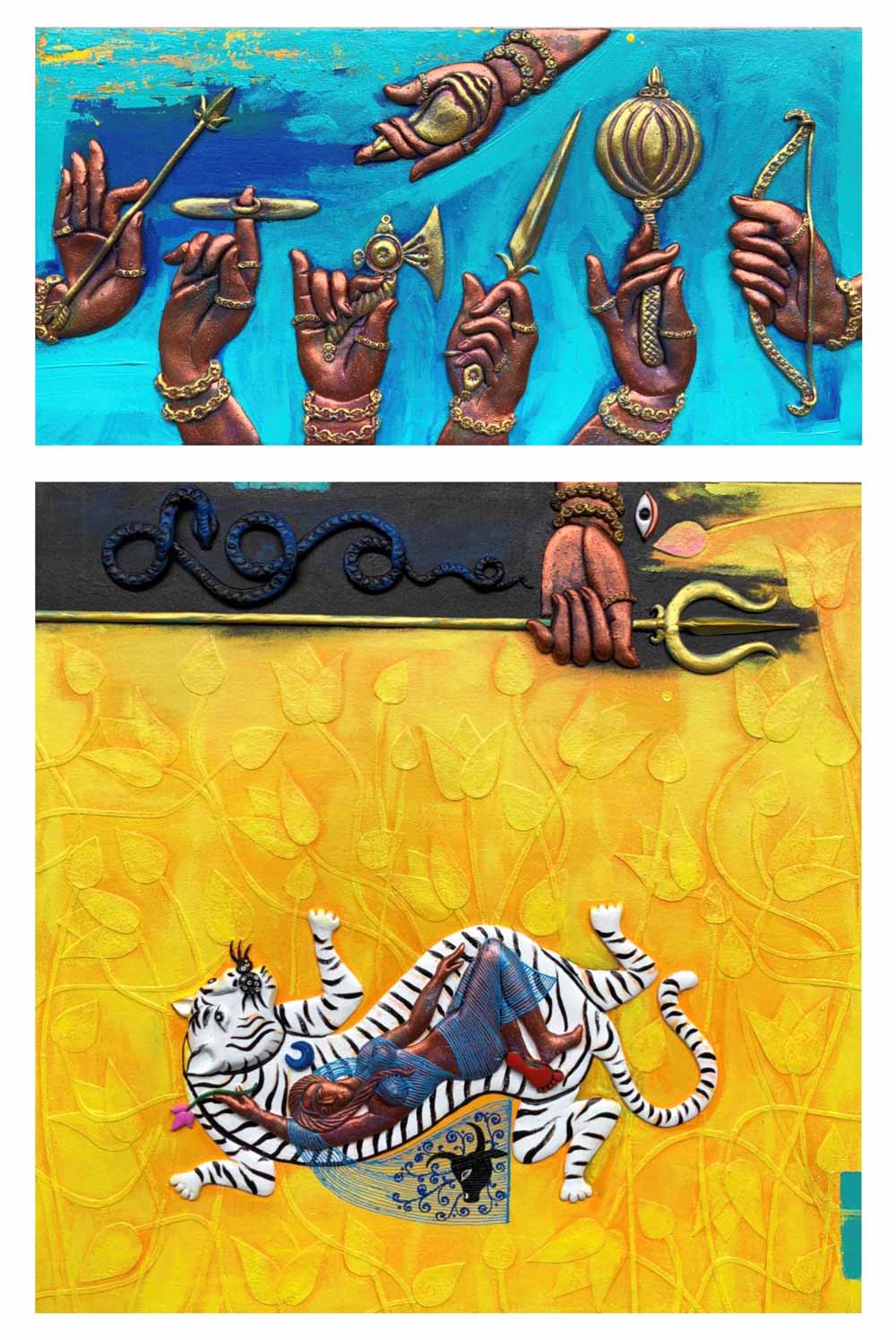Figurative Painting with Mixed Media on Canvas "Durga Maa" art by Asmita Shah