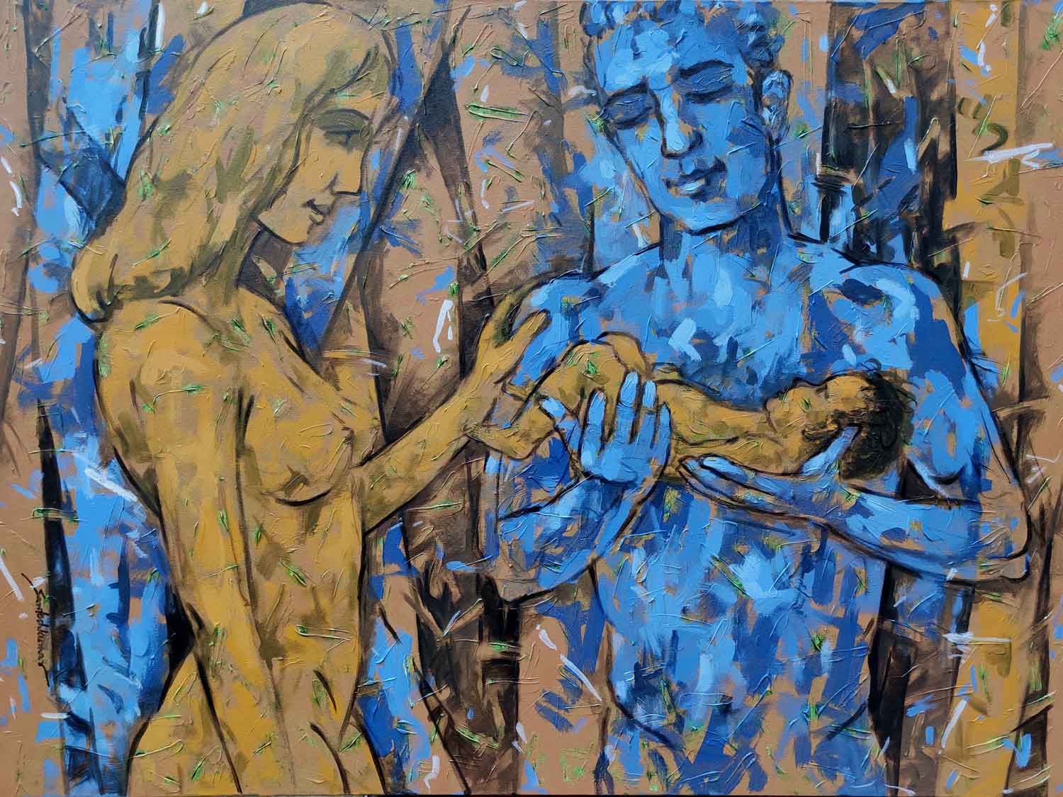 Figurative Painting with Acrylic on Canvas "Love-3" art by Santoshkumar Patil