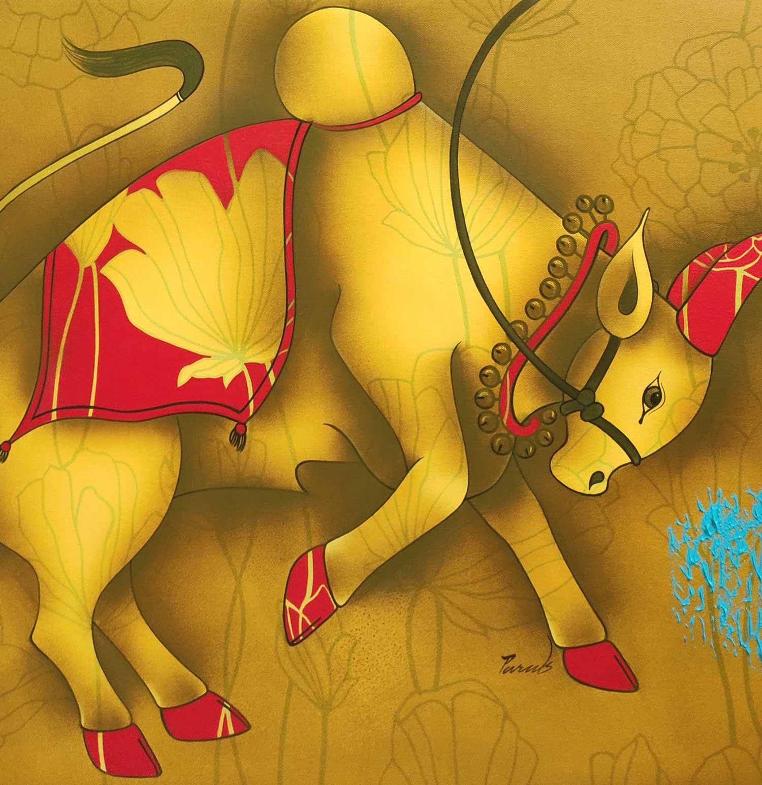 Figurative Painting with Acrylic on Canvas "Nandi Bull-4" art by Paras Parmar