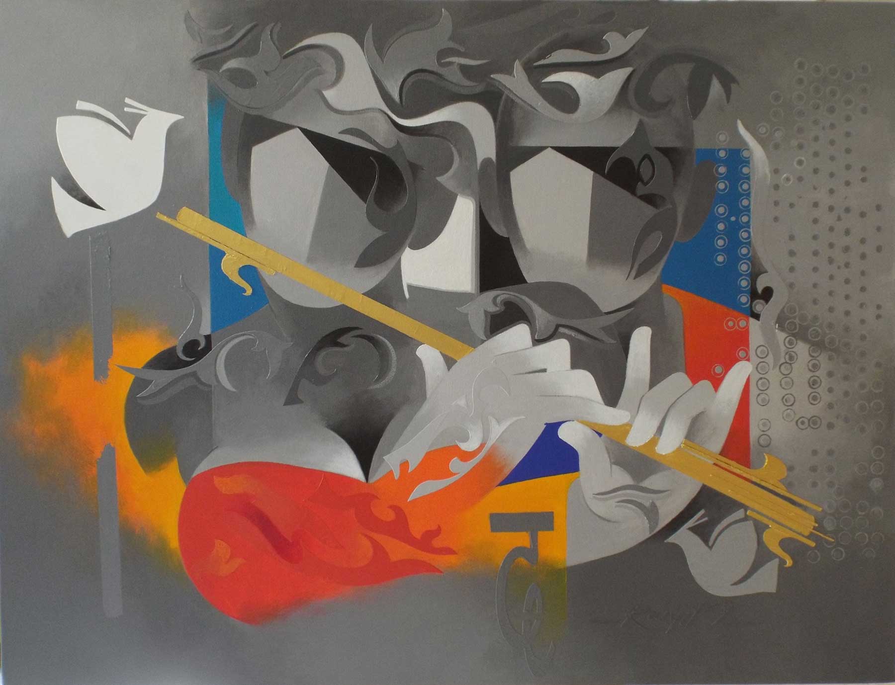 Contemporary Painting with Acrylic on Canvas "Joy of Music-19" art by Ranjit Singh Kurmi