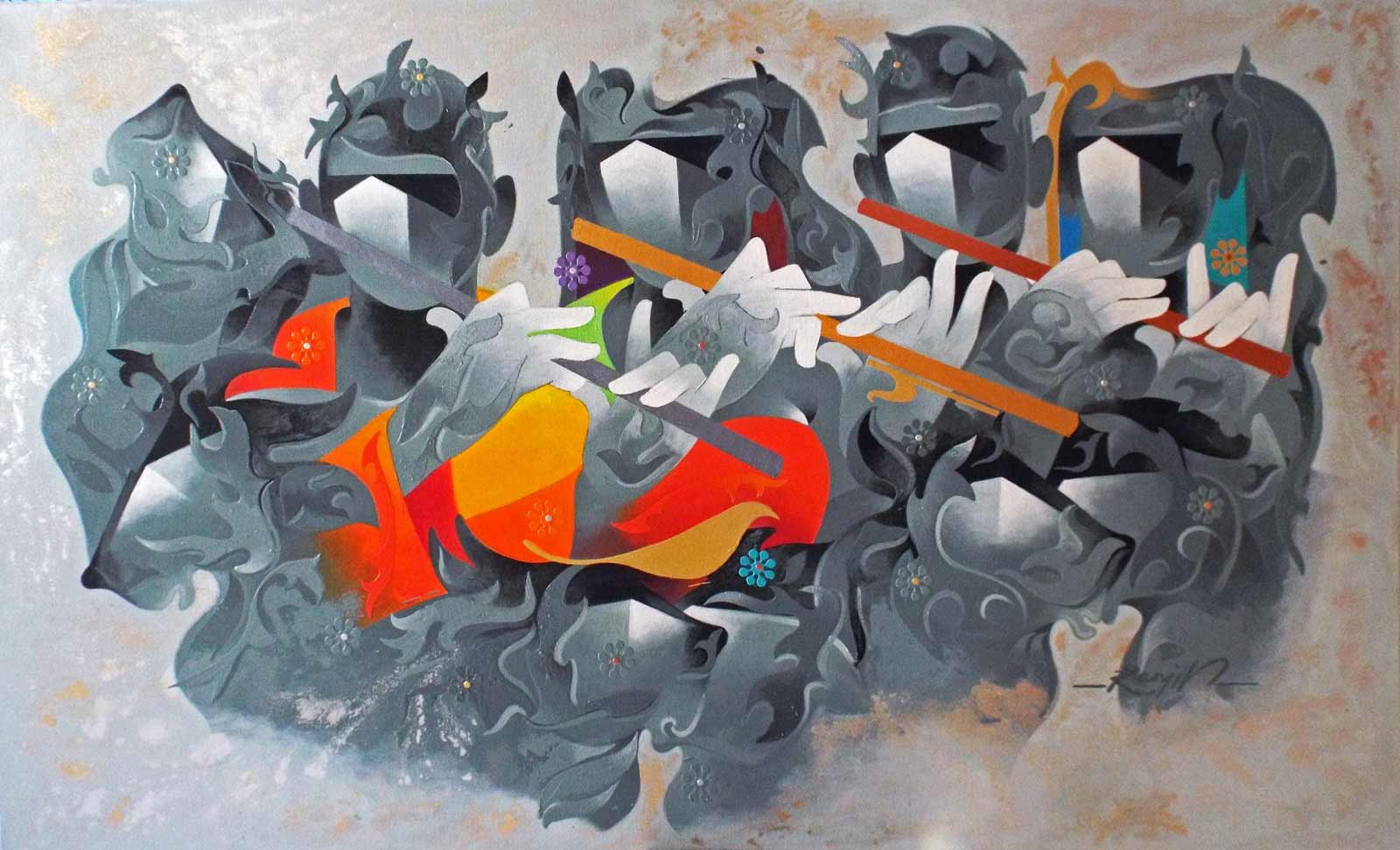 Contemporary Painting with Acrylic on Canvas "Joy of Music-21" art by Ranjit Singh Kurmi