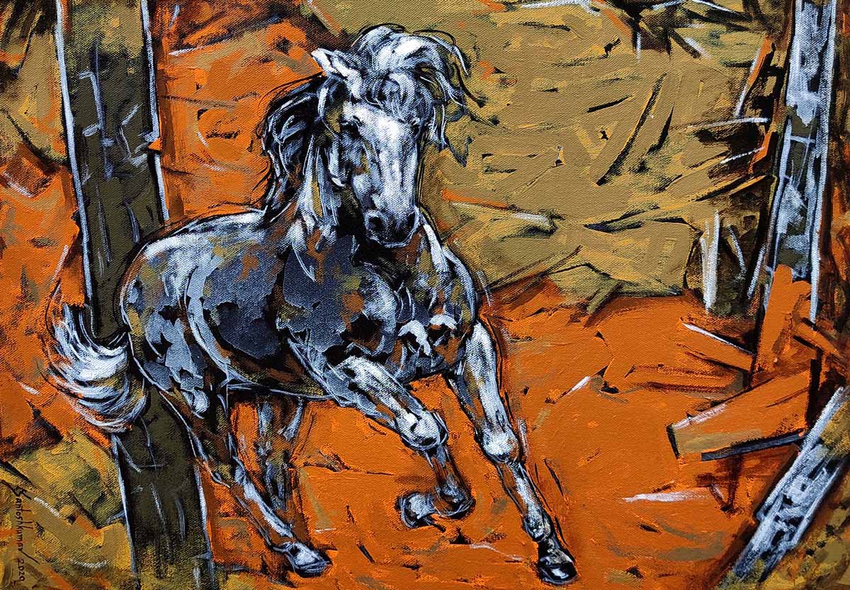 Figurative Painting with Acrylic on Canvas "Horse-14" art by Santoshkumar Patil