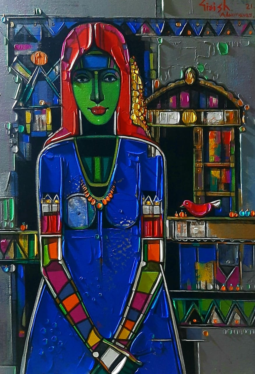 Figurative Painting with Acrylic on Canvas "Woman-1" art by Girish Adannavar 