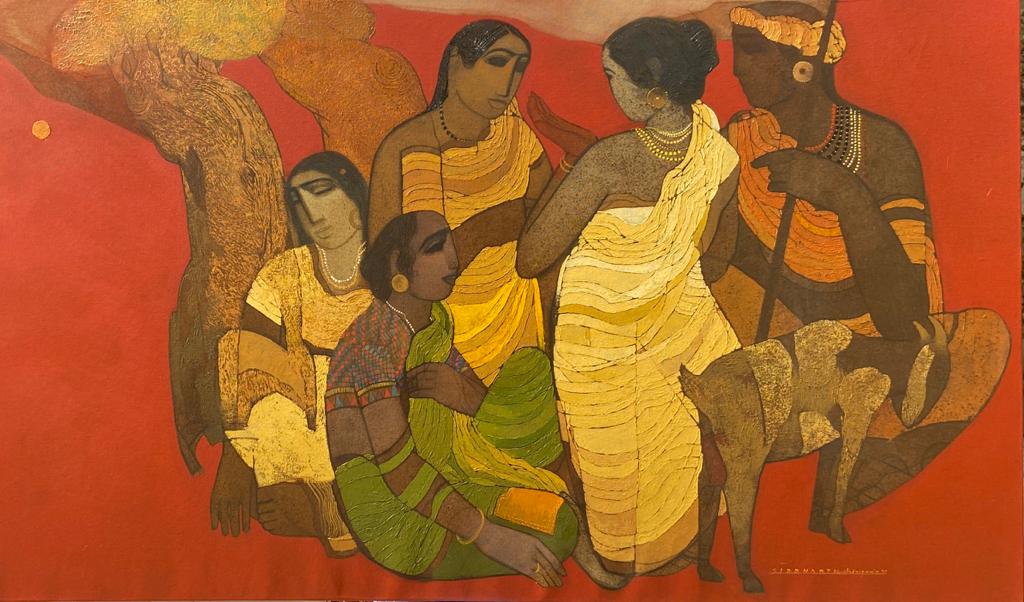 Figurative Painting with Acrylic on Canvas "Village life" art by Siddharth Shingade