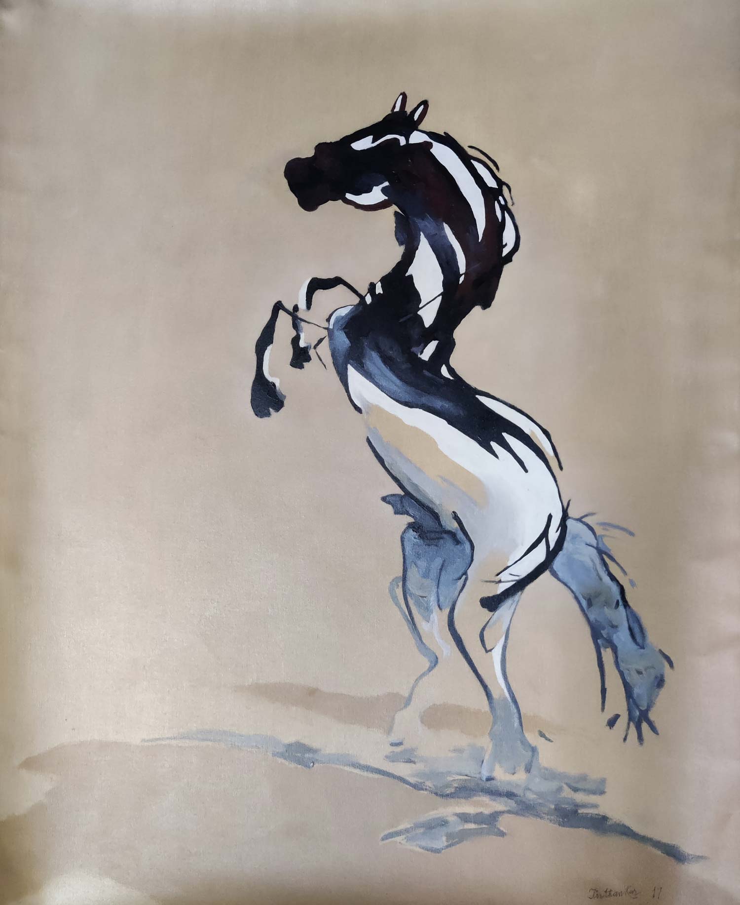 Figurative Painting with Oil on Canvas "Horse" art by Tirthankar Biswas