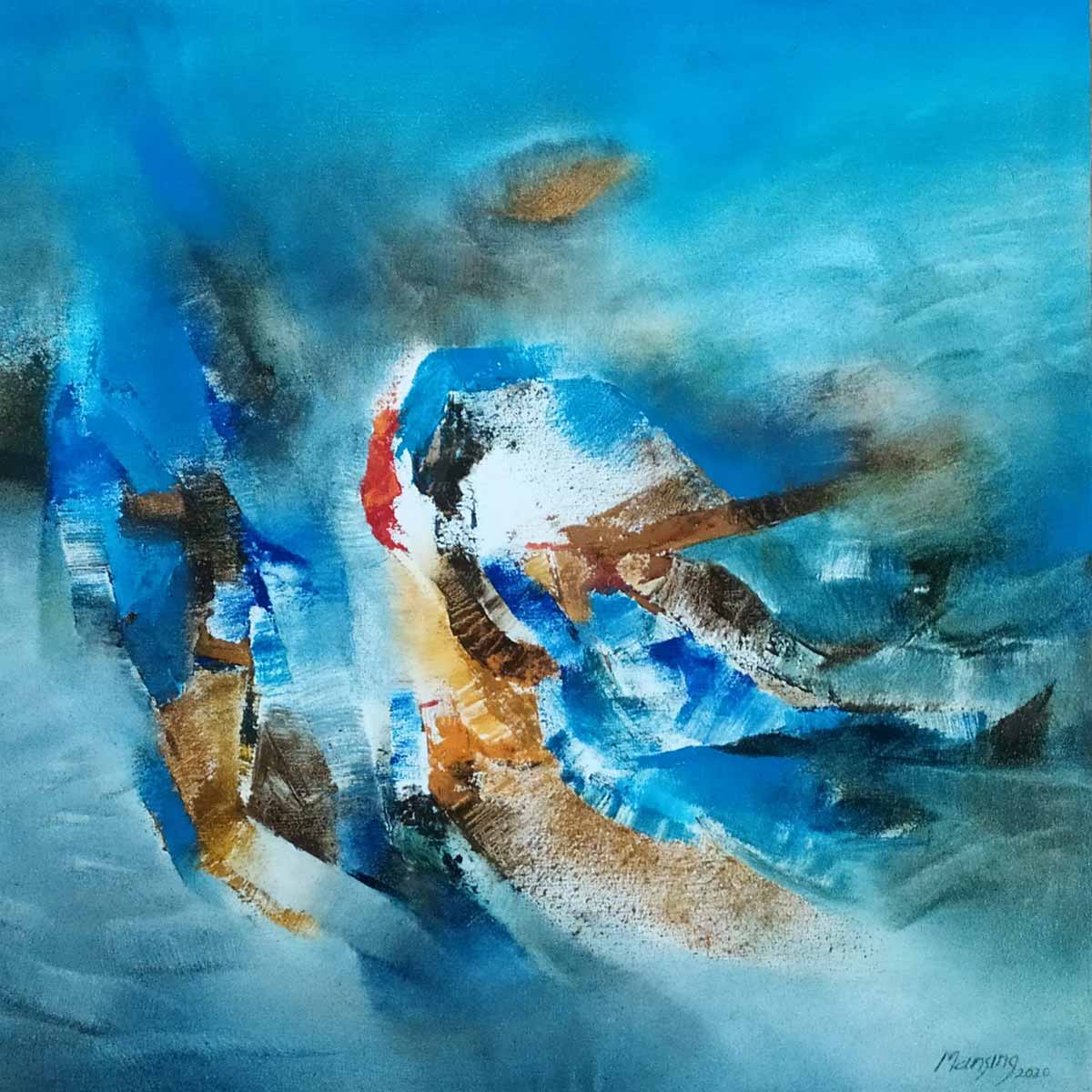 Abstract Painting with Oil on Canvas "Untitled-3" art by Mansing Katkar