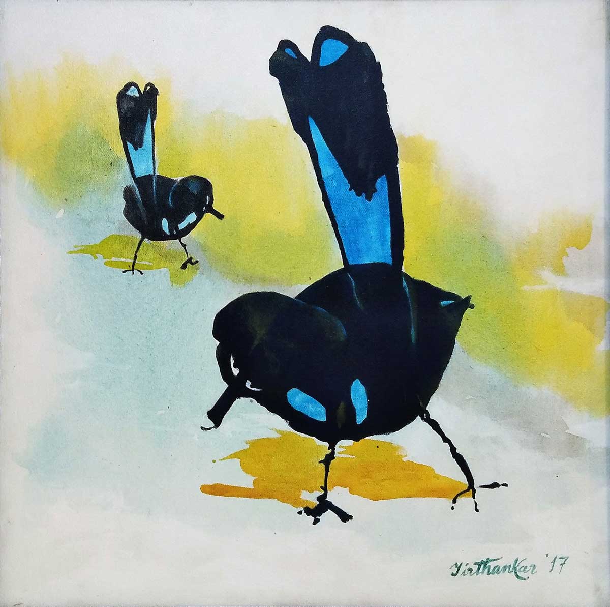 Semi Realistic Painting with Acrylic on Canvas "Bird-2" art by Tirthankar Biswas