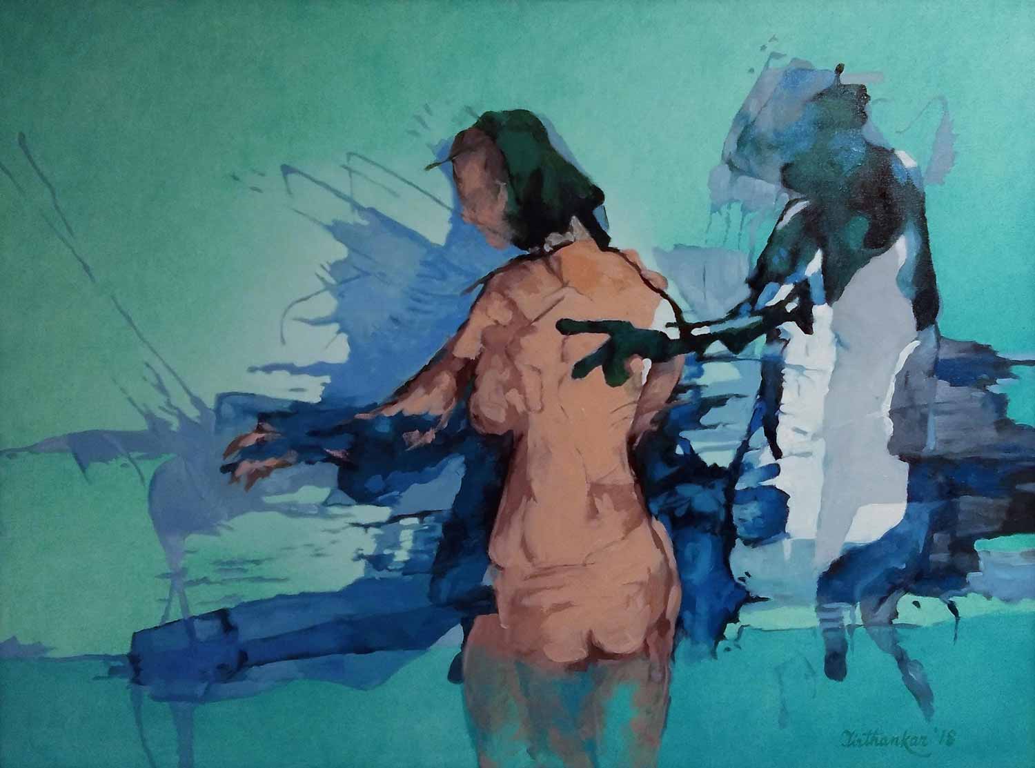 Figurative Painting with Acrylic on Canvas "Untitled" art by Tirthankar Biswas