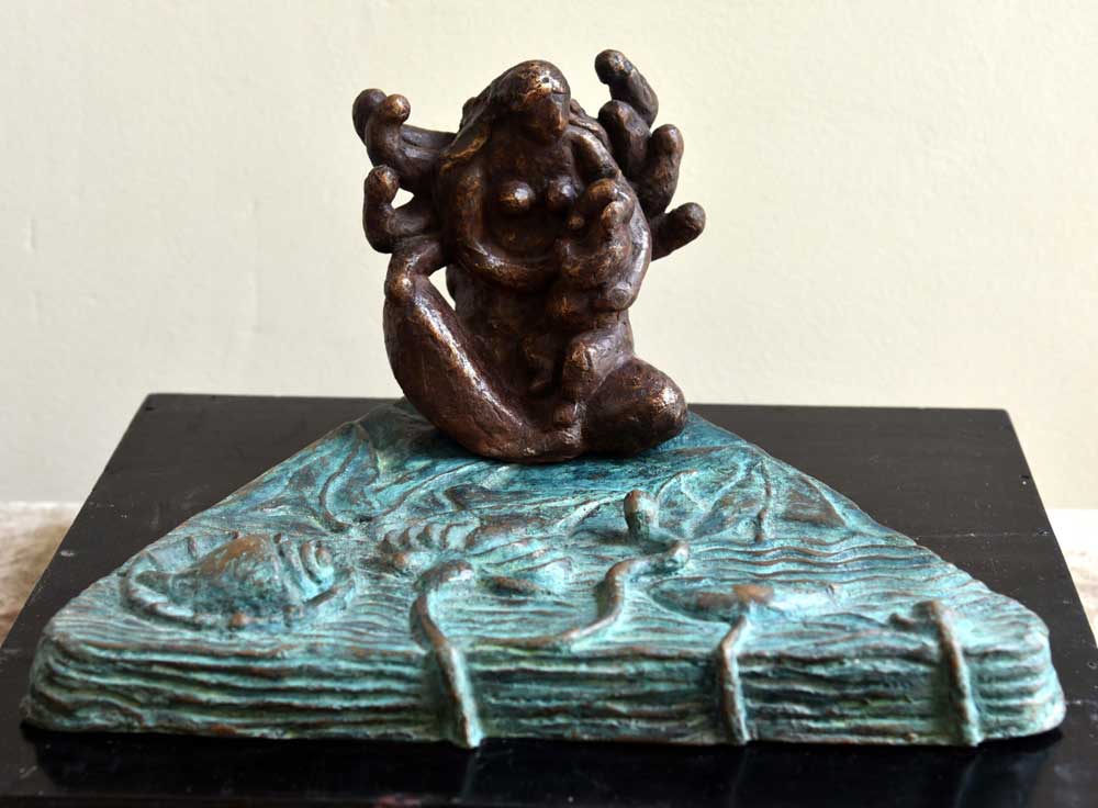 Figurative Sculpture with Bronze"Ganesh Janani" art by Rita Datta