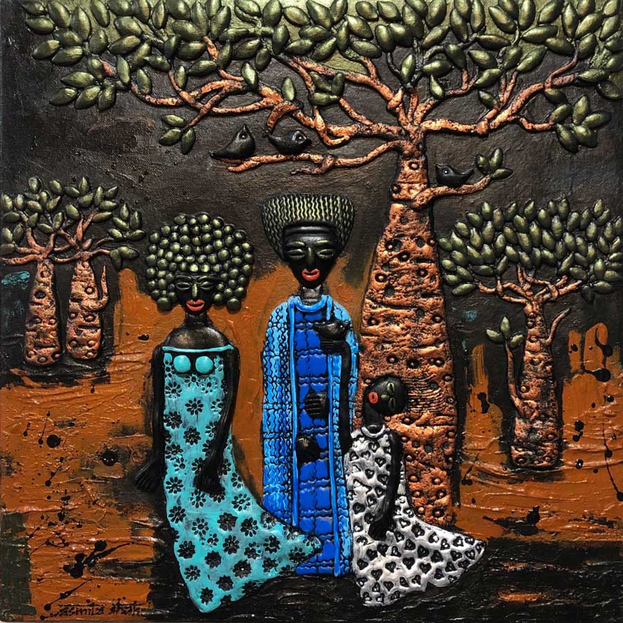 Figurative Painting with Mixed Media on Canvas "Family-2" art by Asmita Shah