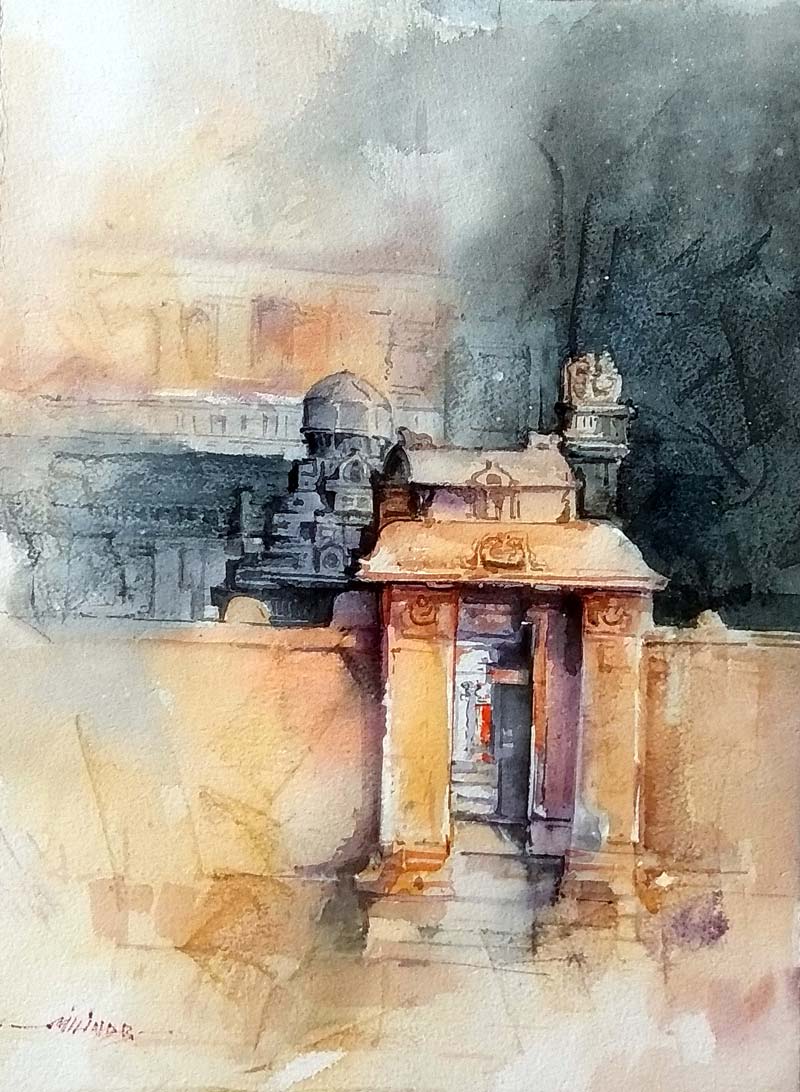 Realism Painting with Watercolor on Paper "Ellora" art by Milind Bhanji