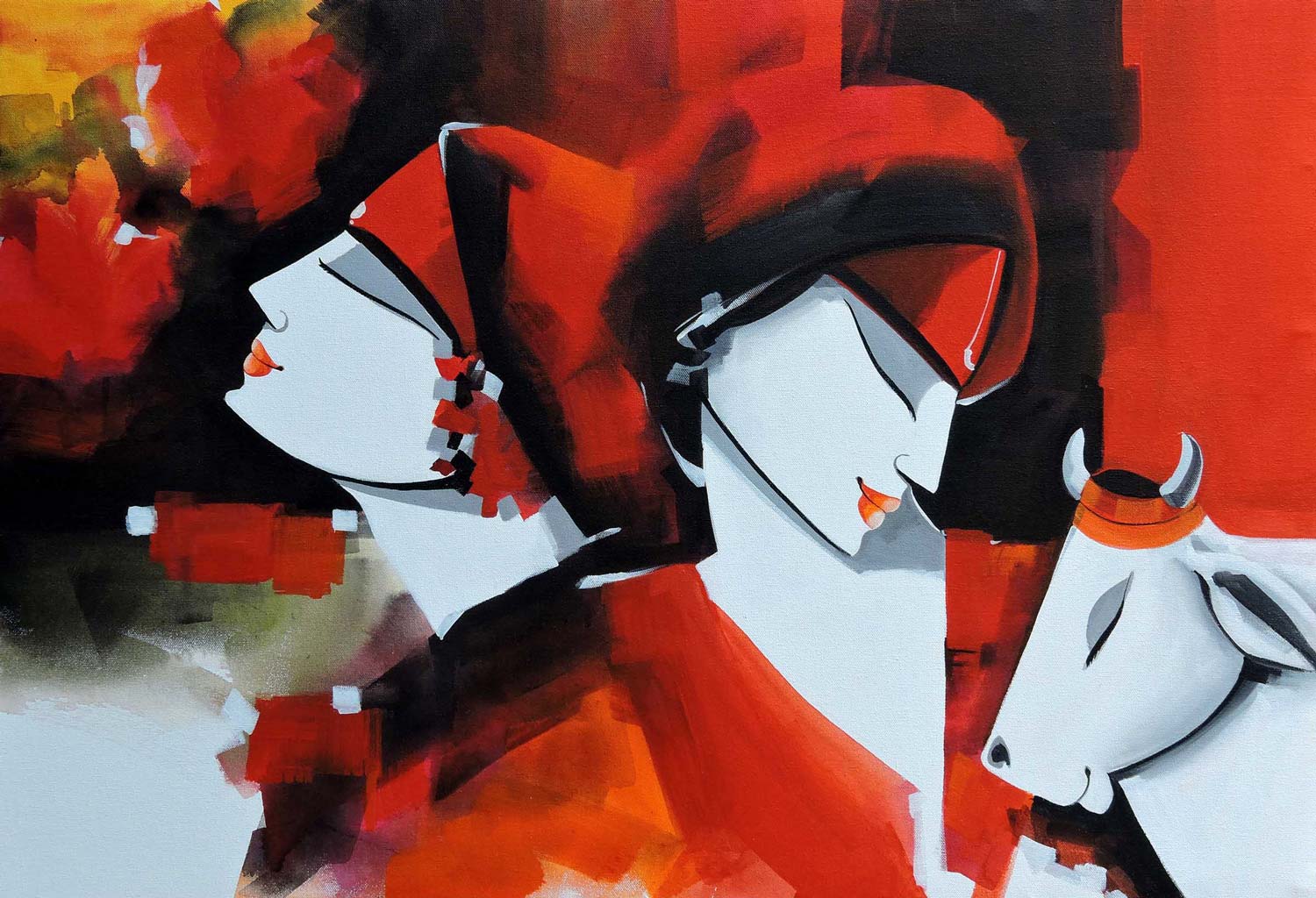 Figurative Painting with Acrylic on Canvas "Melody-2" art by Pradeesh K Raman 