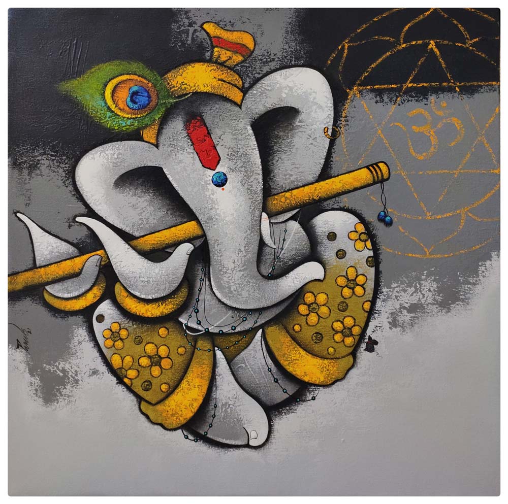 Figurative Painting with Acrylic on Canvas "Ganesha-3" art by Paras Parmar