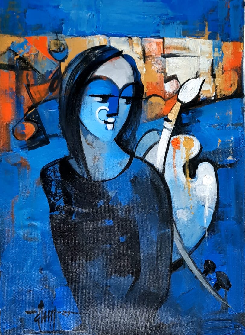 Figurative Painting with Acrylic on Canvas Board "Untitled-10" art by Deepa Vedpathak