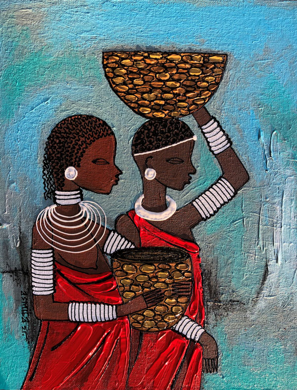 Figurative Painting with Acrylic on Canvas "African Lifestyle-5" art by Asmita Shah