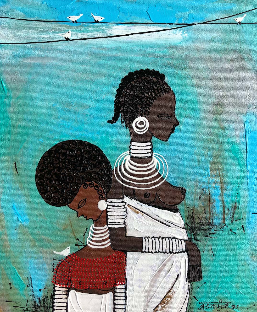 Figurative Painting with Acrylic on Canvas "African Lifestyle-6" art by Asmita Shah
