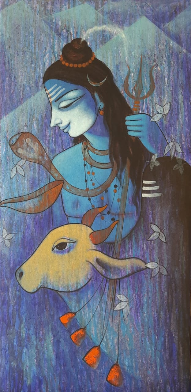 Figurative Painting with Acrylic on Canvas "Shiva-1" art by Pravin Utge