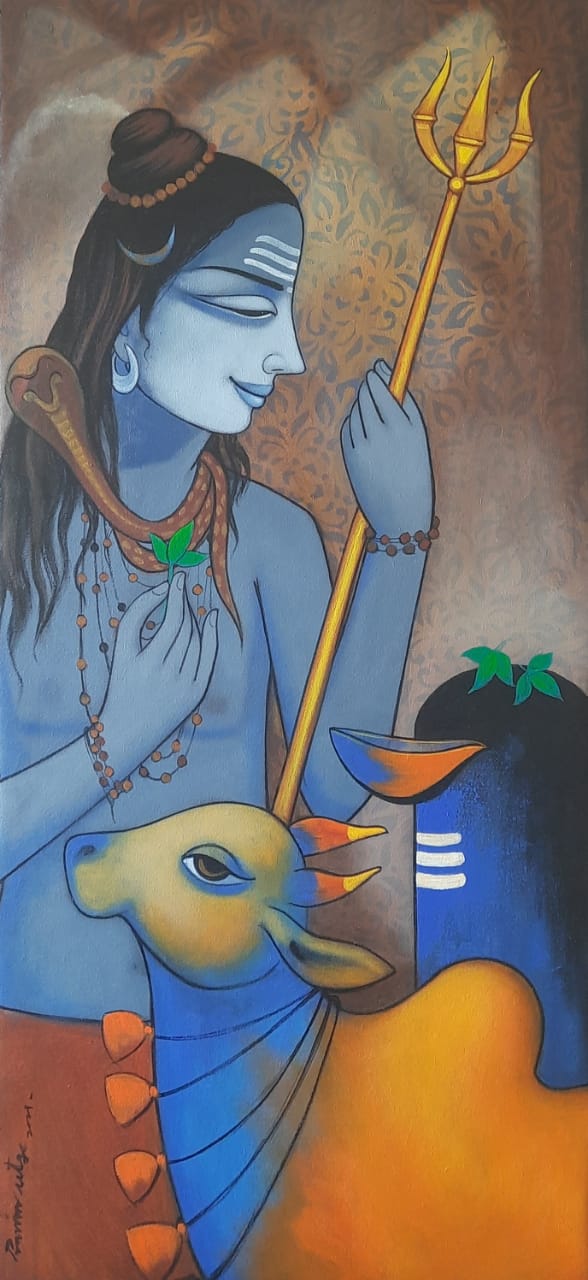 Figurative Painting with Acrylic on Canvas "Shiva-2" art by Pravin Utge