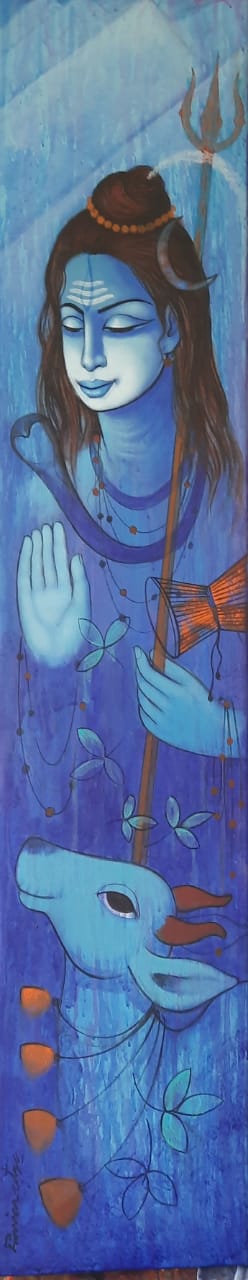 Figurative Painting with Acrylic on Canvas "Shiva-3" art by Pravin Utge