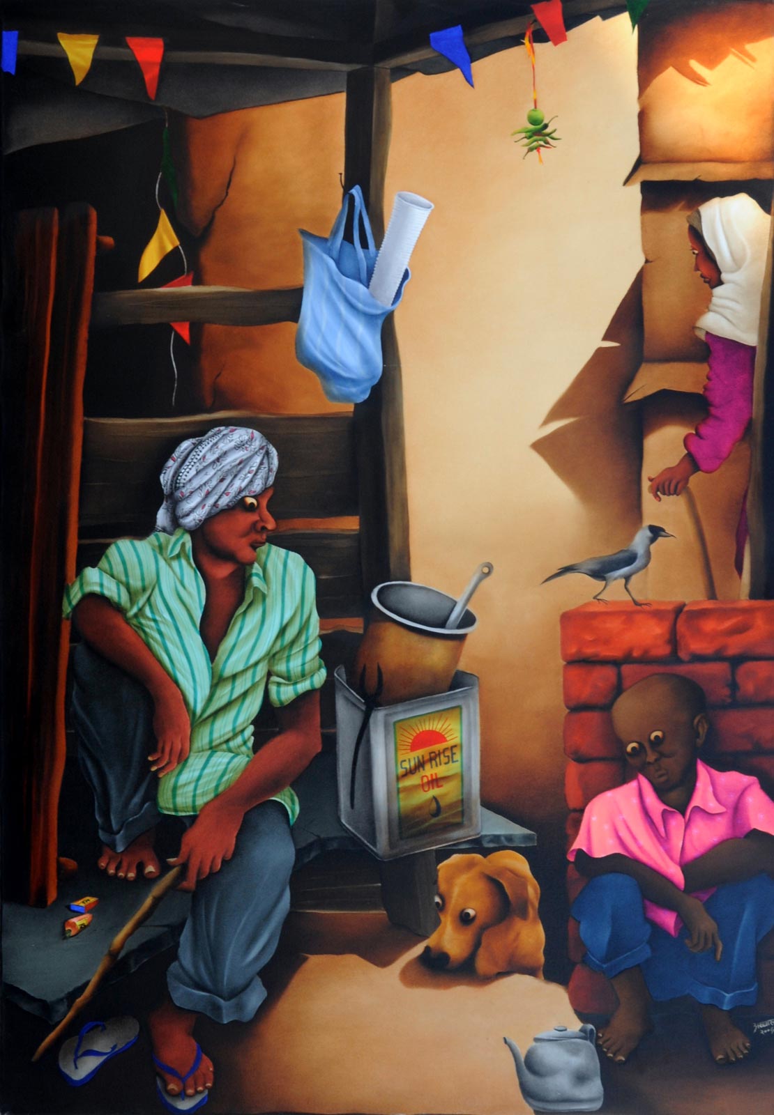 Figurative Painting with Oil on Canvas "Dhaba" art by Abbas Batliwala