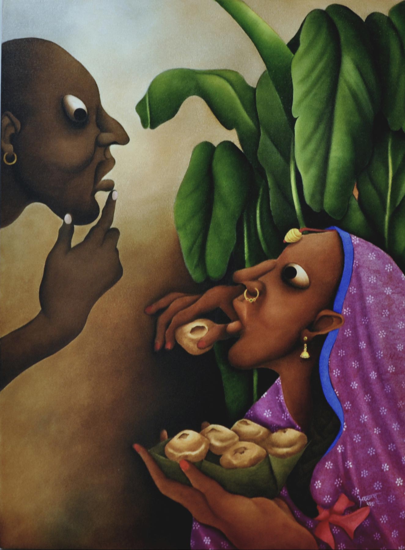 Contemporary Painting with Oil on Canvas "Gol Gappe" art by Abbas Batliwala