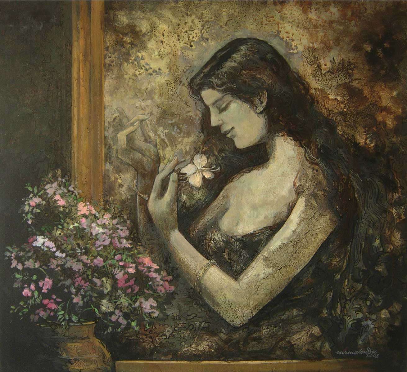 Figurative Painting with Acrylic on Canvas "The Flower Within" art by Nirmalendu Mandal