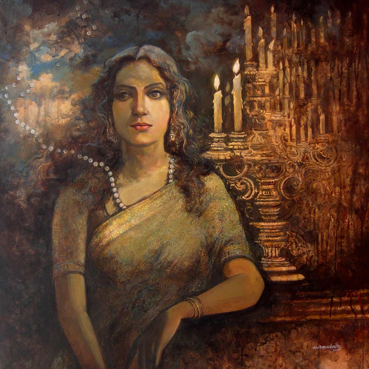 Figurative Painting with Acrylic on Canvas "Flickering Esperance" art by Nirmalendu Mandal