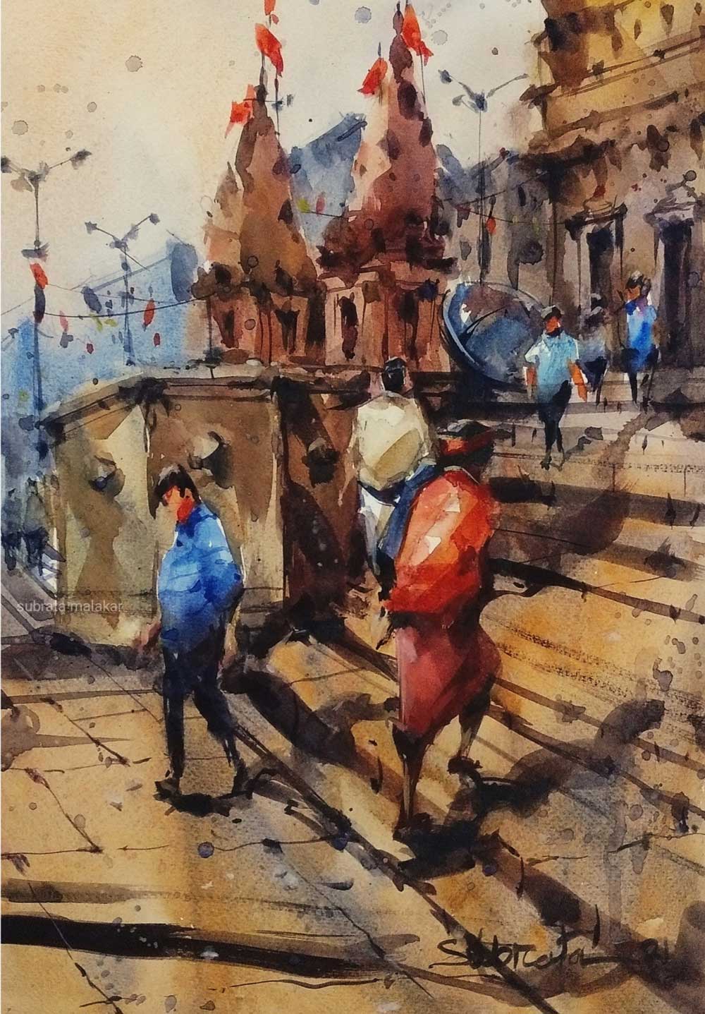 Figurative Painting with Watercolor on Paper "Untitled-8" art by Subrata Malakar